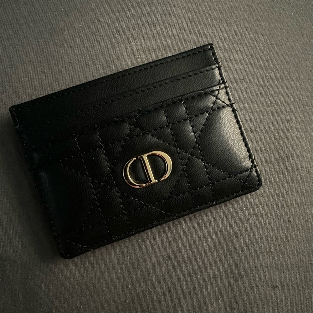 <copy> Dior Black Quilted Key Card Holder with Gold Hardware